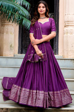 Glowing Purple Color Chanderi Fabric Party Wear Lehenga