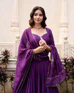 Glowing Purple Color Chanderi Fabric Party Wear Lehenga