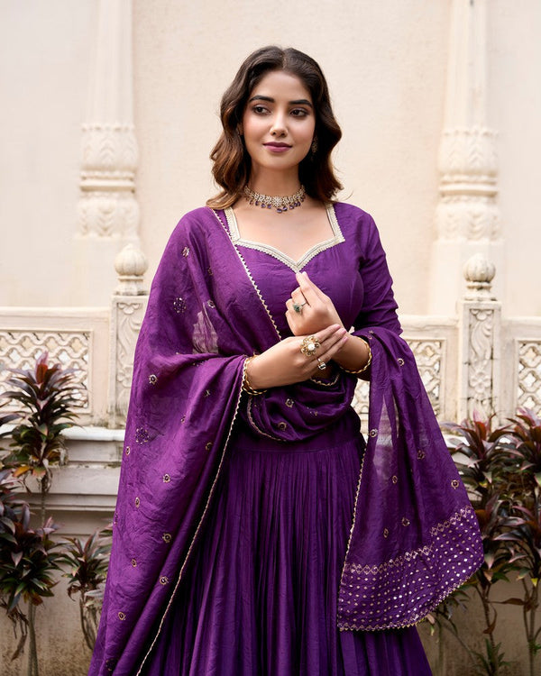 Glowing Purple Color Chanderi Fabric Party Wear Lehenga