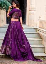 Glowing Purple Color Chanderi Fabric Party Wear Lehenga