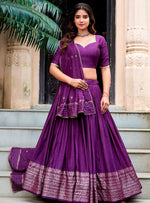 Glowing Purple Color Chanderi Fabric Party Wear Lehenga