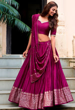 Glowing Wine Color Chanderi Fabric Party Wear Lehenga