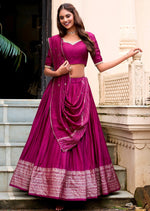 Glowing Wine Color Chanderi Fabric Party Wear Lehenga