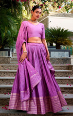 Glowing Purple Color Chanderi Fabric Party Wear Lehenga