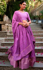 Glowing Purple Color Chanderi Fabric Party Wear Lehenga