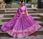 Glowing Purple Color Chanderi Fabric Party Wear Lehenga