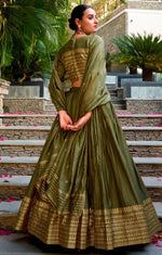 Glowing Green Color Chanderi Fabric Party Wear Lehenga