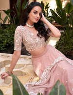 Angelic Peach Color Silk Fabric Party Wear Lehenga
