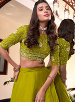 Angelic Green Color Georgette Fabric Party Wear Lehenga