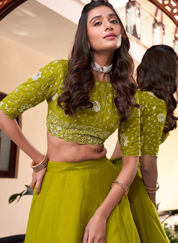 Angelic Green Color Georgette Fabric Party Wear Lehenga