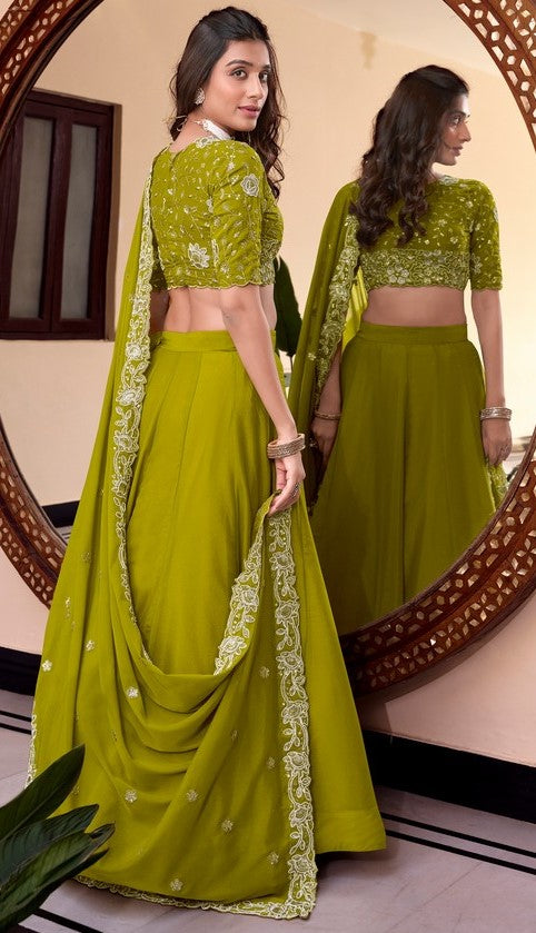 Angelic Green Color Georgette Fabric Party Wear Lehenga
