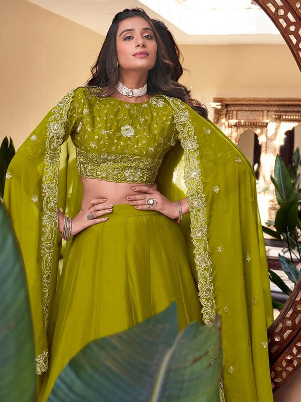Angelic Green Color Georgette Fabric Party Wear Lehenga