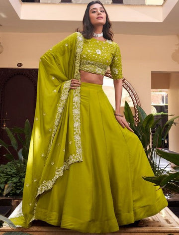 Angelic Green Color Georgette Fabric Party Wear Lehenga