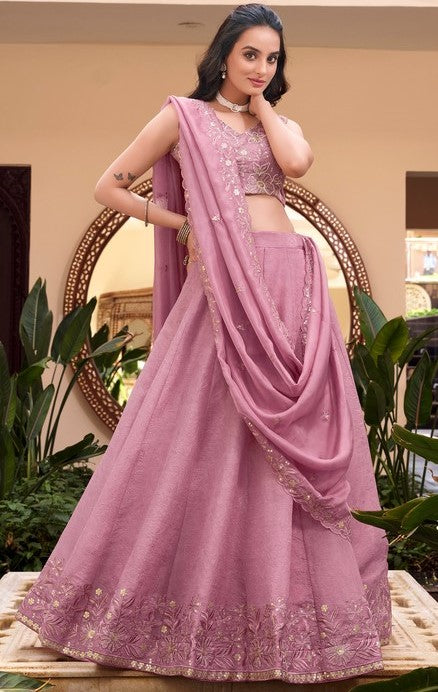 Angelic Pink Color Crush  Fabric Party Wear Lehenga