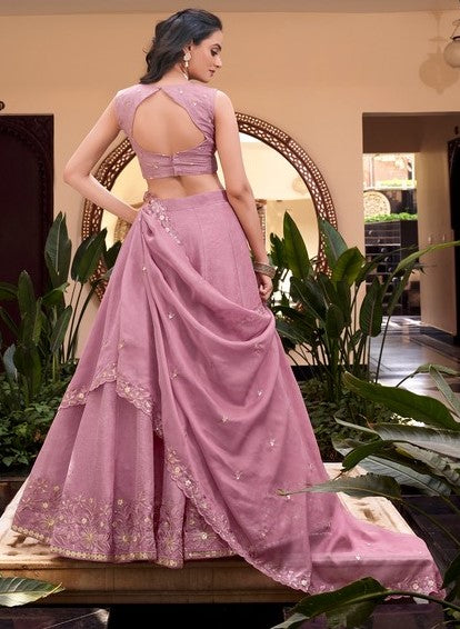 Angelic Pink Color Crush  Fabric Party Wear Lehenga