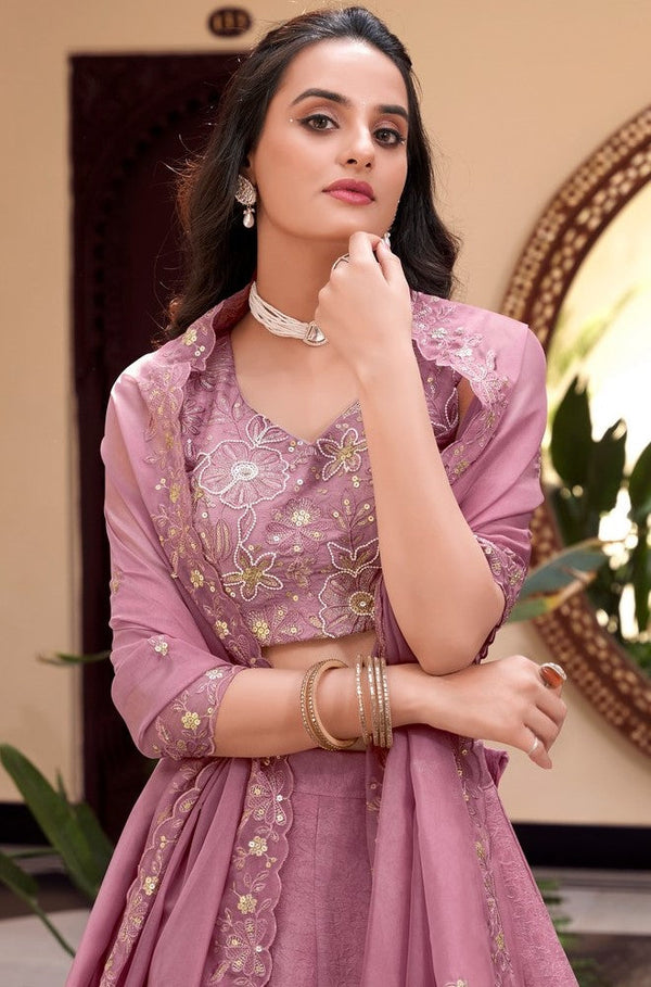 Angelic Pink Color Crush  Fabric Party Wear Lehenga
