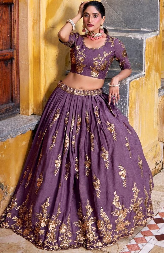 Angelic Purple Color Crush  Fabric Party Wear Lehenga