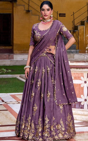 Angelic Purple Color Crush  Fabric Party Wear Lehenga