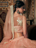 Splendid Peach Color Net  Fabric Party Wear Lehenga