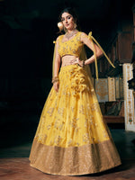 Splendid Yellow Color Net  Fabric Party Wear Lehenga