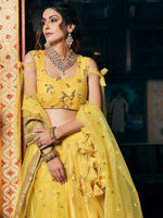 Splendid Yellow Color Net  Fabric Party Wear Lehenga