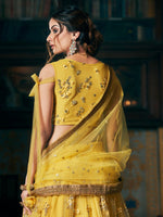 Splendid Yellow Color Net  Fabric Party Wear Lehenga