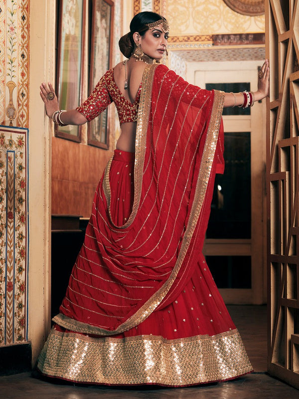 Splendid Red Color Georgette Fabric Party Wear Lehenga