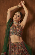 Stunning Brown Color Georgette Fabric Party Wear Lehenga