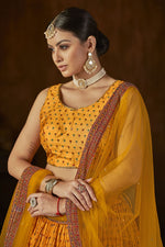 Stunning Yellow Color Georgette Fabric Party Wear Lehenga