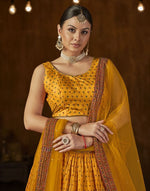 Stunning Yellow Color Georgette Fabric Party Wear Lehenga