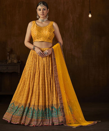 Stunning Yellow Color Georgette Fabric Party Wear Lehenga