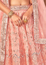 Stunning Peach Color Organza Fabric Party Wear Lehenga