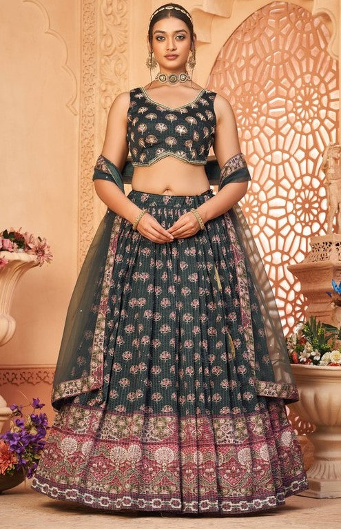 Splendid Grey Color Chinon Fabric Party Wear Lehenga