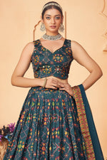 Splendid Teal Color Chinon Fabric Party Wear Lehenga