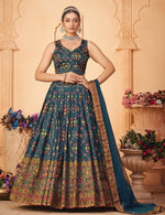 Splendid Teal Color Chinon Fabric Party Wear Lehenga