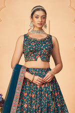 Splendid Teal Color Chinon Fabric Party Wear Lehenga