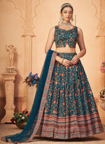 Splendid Teal Color Chinon Fabric Party Wear Lehenga