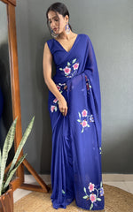 Pretty Blue Color Georgette Fabric Readymade Saree