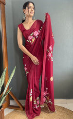 Pretty Maroon Color Georgette Fabric Readymade Saree