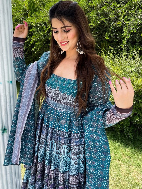 Stunning Turquoise Color Chanderi Fabric Designer Suit