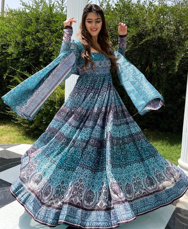 Stunning Turquoise Color Chanderi Fabric Designer Suit