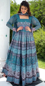 Stunning Turquoise Color Chanderi Fabric Designer Suit