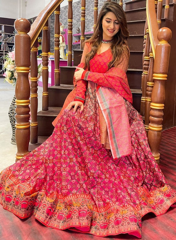 Stunning Red Color Chanderi Fabric Designer Suit