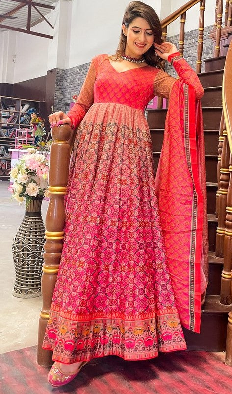 Stunning Red Color Chanderi Fabric Designer Suit