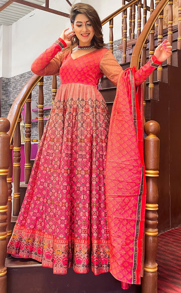 Stunning Red Color Chanderi Fabric Designer Suit