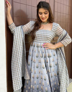 Stunning Grey Color Chanderi Fabric Designer Suit