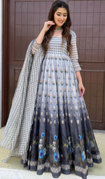 Stunning Grey Color Chanderi Fabric Designer Suit