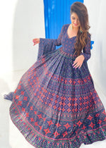 Stunning Navy Blue Color Chanderi Fabric Designer Suit