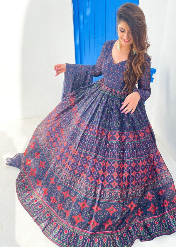 Stunning Navy Blue Color Chanderi Fabric Designer Suit