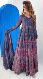 Stunning Navy Blue Color Chanderi Fabric Designer Suit